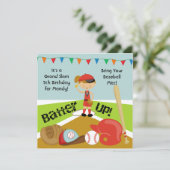 Custom bruin haar meisjes softbal verjaardag uitno kaart (Staand voorkant)