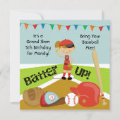 Custom bruin haar meisjes softbal verjaardag uitno kaart (Voorkant)