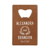 Custom bruin leder print bruiloft fles opener creditkaart flessenopener (Achterkant)