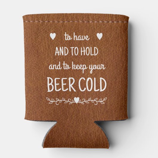 Custom bruin leder print bruiloft gunst blikjeskoeler (Achterkant)