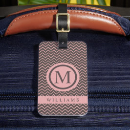 Custom bruin perzik roze chevron patroon bagagelabel