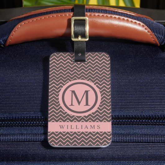 Custom bruin perzik roze chevron patroon bagagelabel (Voorkant Insitu 2)