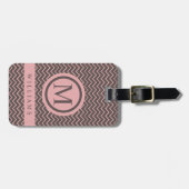 Custom bruin perzik roze chevron patroon bagagelabel (Voorkant horizontaal)