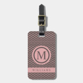 Custom bruin perzik roze chevron patroon bagagelabel (Voorkant verticaal)