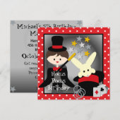 Custom Brunette Boy Hocus Pocus Birthday Invites Kaart (Voorkant / Achterkant)