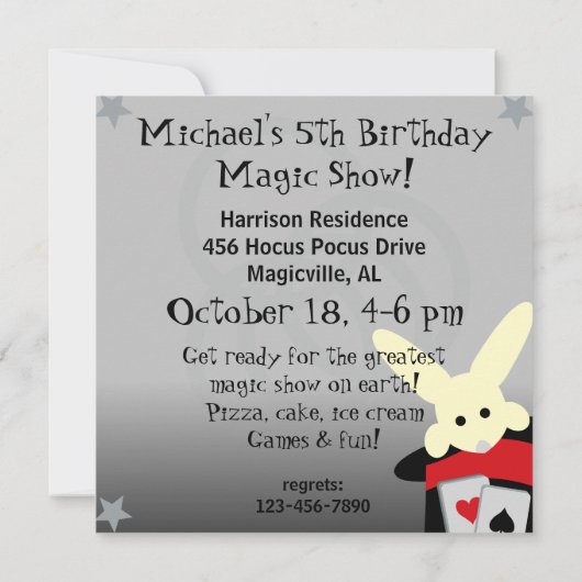 Custom Brunette Boy Hocus Pocus Birthday Invites Kaart (Achterkant)