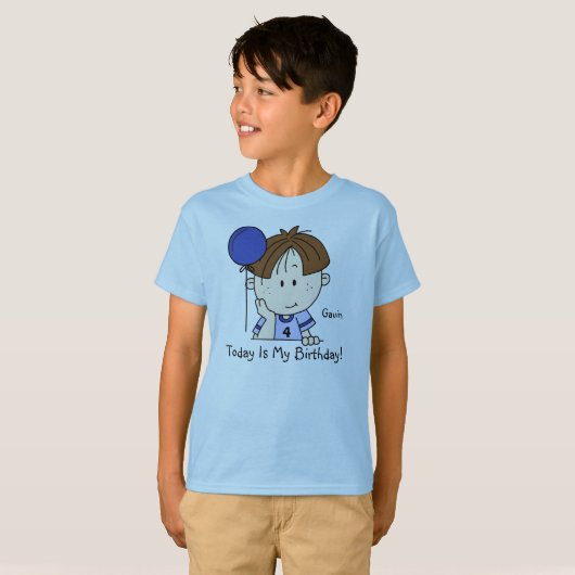 Custom Brunette Boy with Balloon T-shirt (Voorkant volledig)