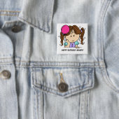 Custom Brunette Girl Birthday Button (In situ)