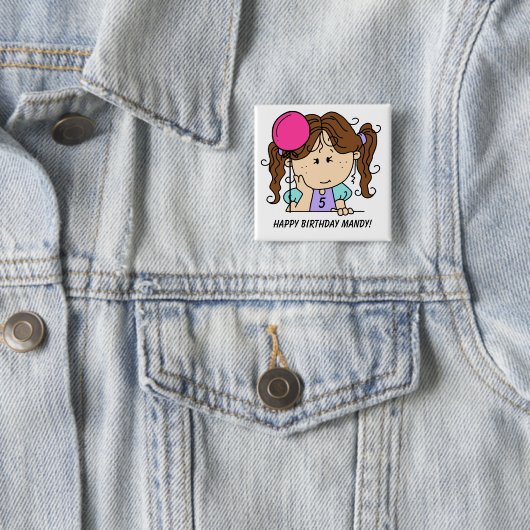 Custom Brunette Girl Birthday Button (In situ)