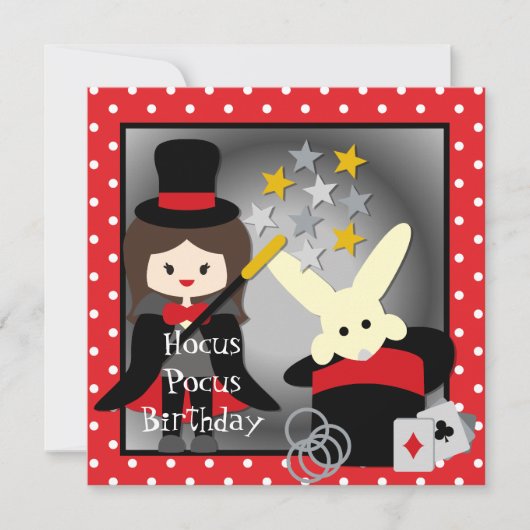 Custom Brunette Girl Hocus Pocus Birthday Invites Kaart (Voorkant)