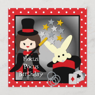 Custom Brunette Girl Hocus Pocus Birthday Invites Kaart