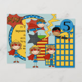 Custom Brunette Girl Super Hero Birthday Invites Kaart (Voorkant / Achterkant)