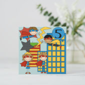 Custom Brunette Girl Super Hero Birthday Invites Kaart (Staand voorkant)