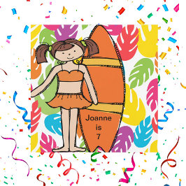 Custom Brunette Meisje Surfer Verjaardag Invites Kaart