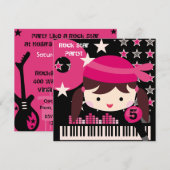 Custom Brunette Rock Star Birthday Invitations Kaart (Voorkant / Achterkant)