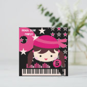 Custom Brunette Rock Star Birthday Invitations Kaart (Staand voorkant)