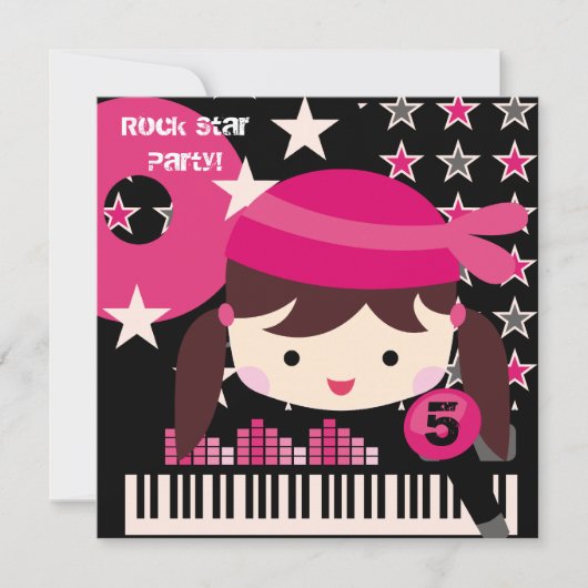 Custom Brunette Rock Star Birthday Invitations Kaart (Voorkant)