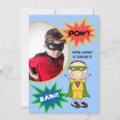 Custom Brunette Super Hero Boy Birthday Invite Kaart (Voorkant)
