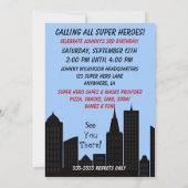 Custom Brunette Super Hero Boy Birthday Invite Kaart (Achterkant)