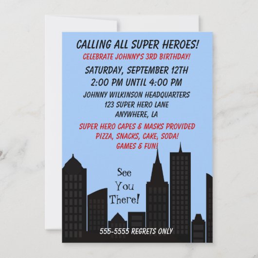 Custom Brunette Super Hero Boy Birthday Invite Kaart (Achterkant)