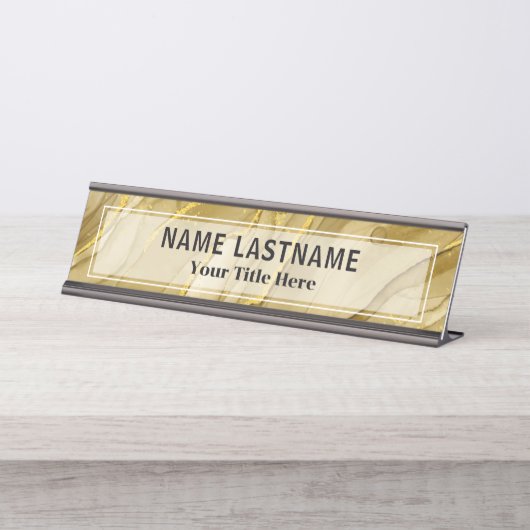 Custom Brushed Gold Office | Professional Modern Bureau Naambordje (Voorkant)