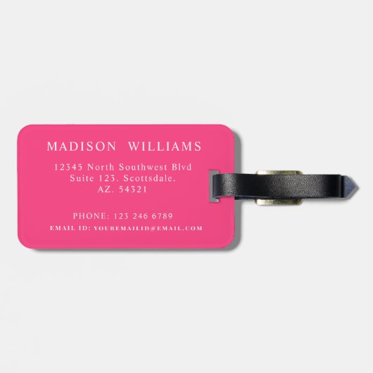 Custom Bubblegum Roze Wit Chevron Patroon Bagagelabel (Achterkant horizontaal)