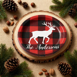 Custom Buffalo Plaid Deer Christmas Party Plates  Papieren Bordje