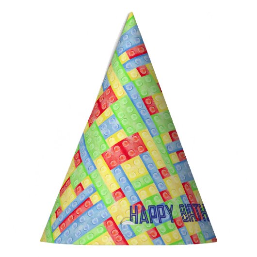 Custom Building Block Birthday Party Hat Feesthoedjes (Links)