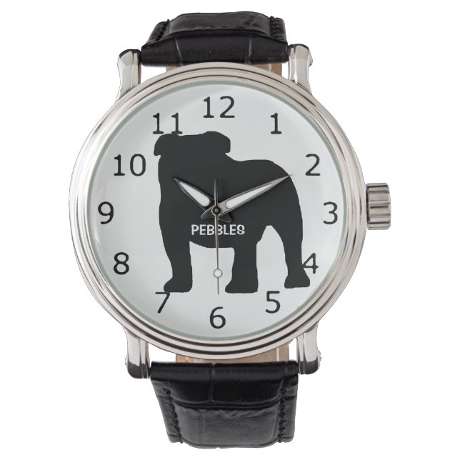 CUSTOM Bulldog hond silhouet Horloge (Voorkant)