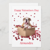 Custom Bulldog in doos met harten Valentijn Feestdagenkaart (Voorkant / Achterkant)