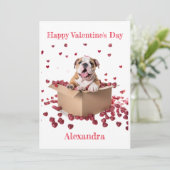 Custom Bulldog in doos met harten Valentijn Feestdagenkaart (Staand voorkant)