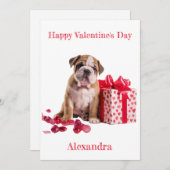 Custom Bulldog met doos met boog Valentijn Feestdagenkaart (Voorkant / Achterkant)