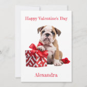 Custom Bulldog met rode geschenkdoos Valentijn Feestdagenkaart (Voorkant)
