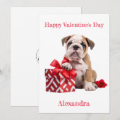 Custom Bulldog met rode geschenkdoos Valentijn Feestdagenkaart (Voorkant / Achterkant)