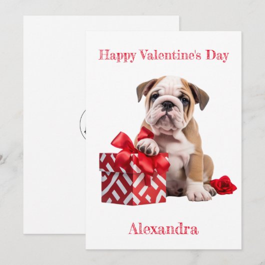 Custom Bulldog met rode geschenkdoos Valentijn Feestdagenkaart (Voorkant / Achterkant)