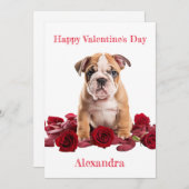 Custom Bulldog met rode rozen Valentijn Feestdagenkaart (Voorkant / Achterkant)