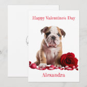 Custom Bulldog met Roos met harten Valentijn Feestdagenkaart (Voorkant / Achterkant)