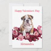 Custom Bulldog met roze en rode rozen Valentijn Feestdagenkaart (Voorkant)