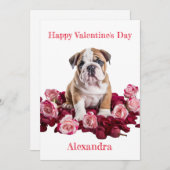 Custom Bulldog met roze en rode rozen Valentijn Feestdagenkaart (Voorkant / Achterkant)