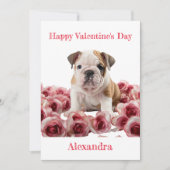 Custom Bulldog met roze rozen Valentijn Feestdagenkaart (Voorkant)