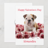 Custom Bulldog met roze rozen Valentijn Feestdagenkaart (Voorkant / Achterkant)