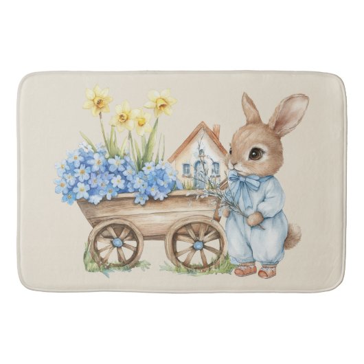 Custom Bunny met blauwe bloemen Badmat (Voorkant)