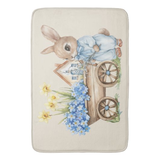 Custom Bunny met blauwe bloemen Badmat (Voorkant Verticaal)