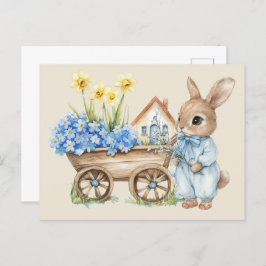 Custom Bunny met blauwe bloemen Briefkaart