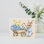 Custom Bunny met blauwe bloemen Briefkaart (Staand voorkant)