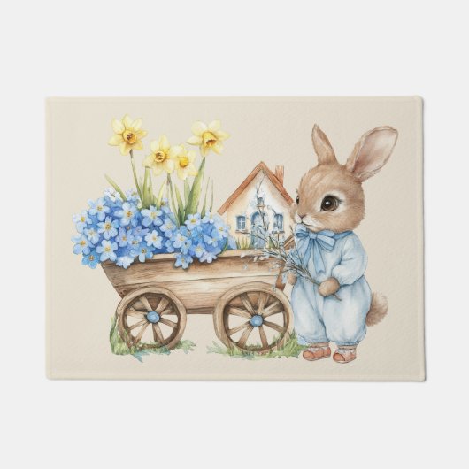 Custom Bunny met blauwe bloemen Deurmat (Voorkant)