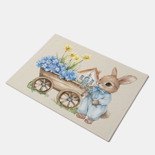 Custom Bunny met blauwe bloemen Deurmat (Schuin)