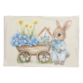 Custom Bunny met blauwe bloemen Kussensloop (Achterkant)