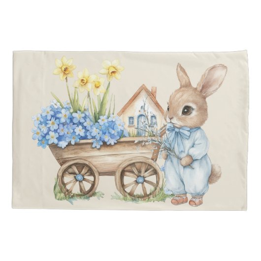 Custom Bunny met blauwe bloemen Kussensloop (Achterkant)