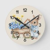 Custom Bunny met blauwe bloemen kwekerij Ronde Klok (Voorkant)